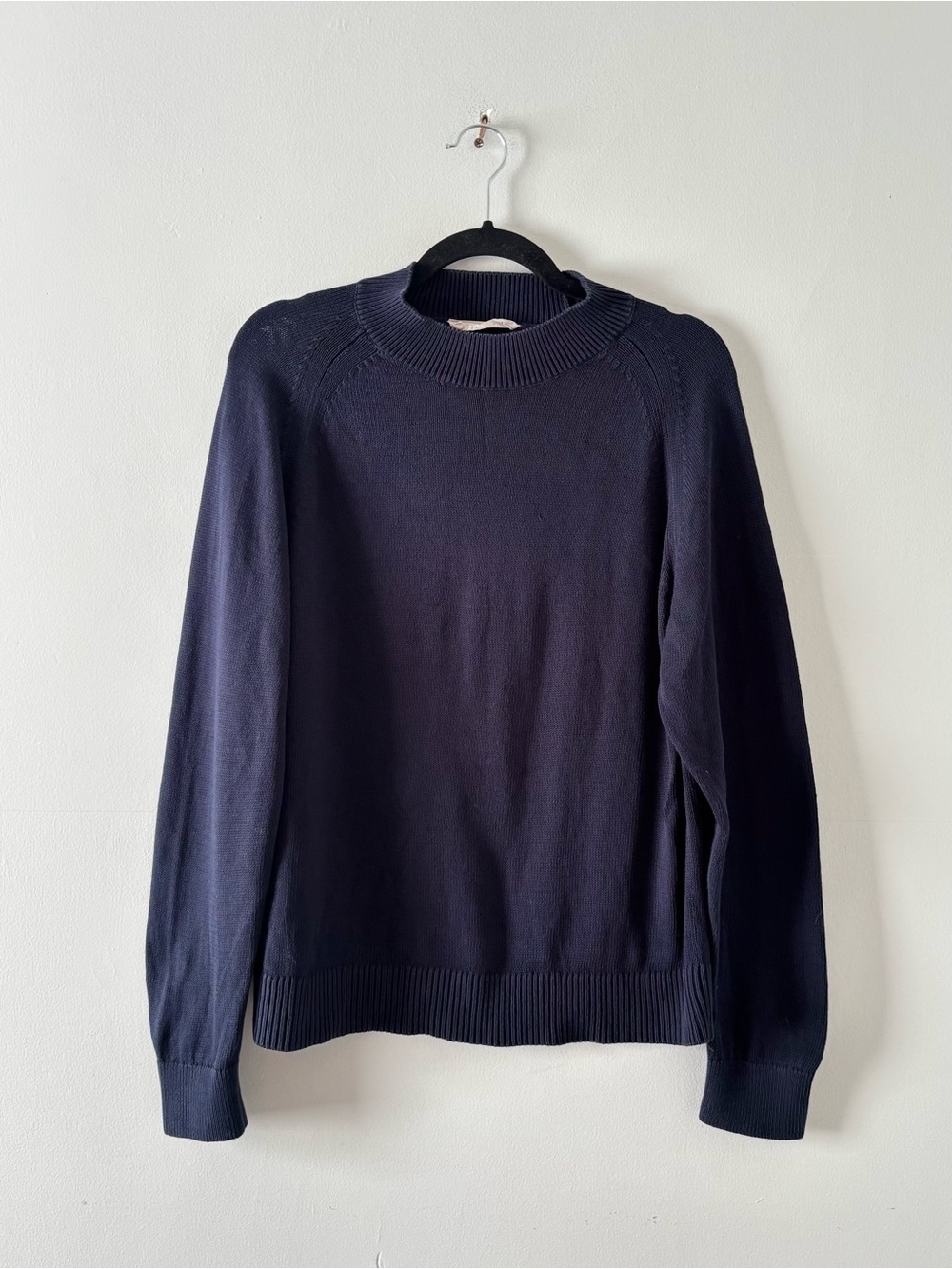 Everlane Classic Cotton Crew Sweater Pullover Lightweight Ribbed Trim Navy Blue